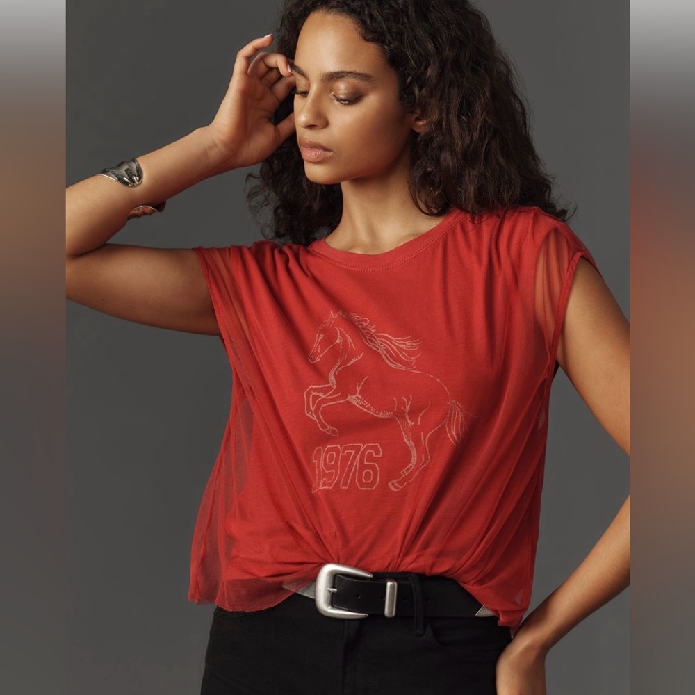 NWT Pilcro Graphic Band Tulle Tee / Red Horse 1976 - Picture 2 of 7